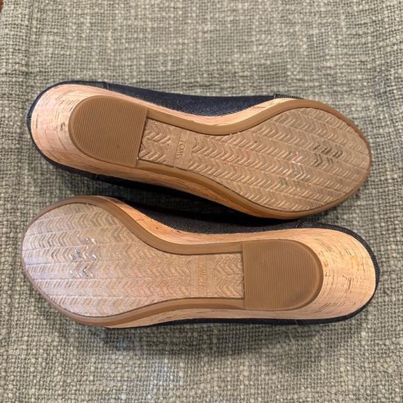 Toms Black Denim Stella Peep-Toe Cork Wedge Heels - Picture 13 of 13